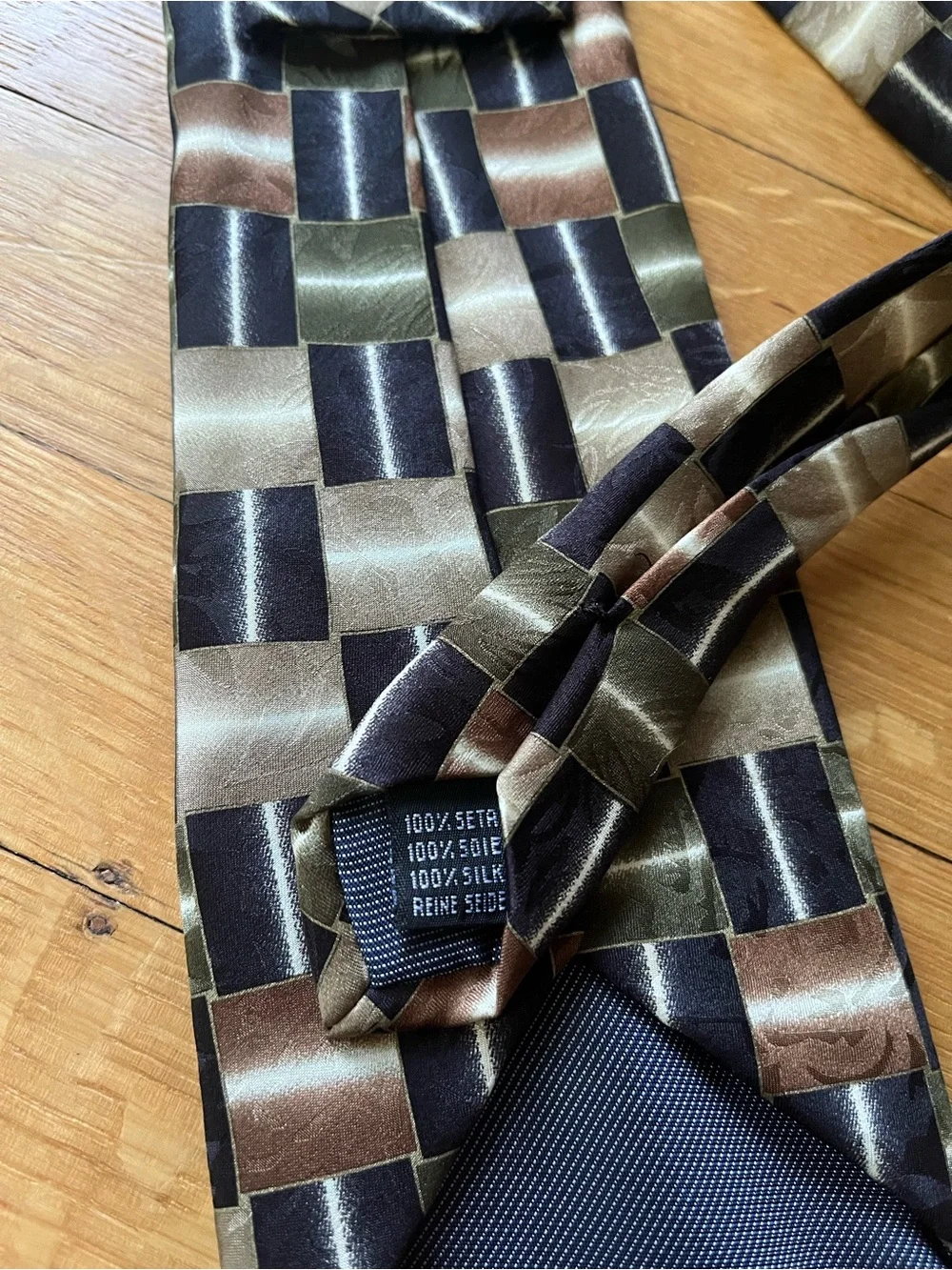 Bachrach Olive, Brown & Black Checkerboard Silk Tie